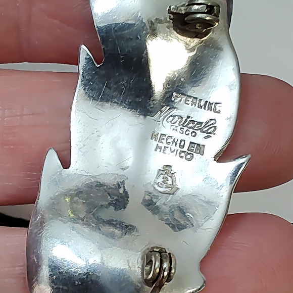 Vintage TAXCO Maricela Sterling Silver Pebble accented Leaf Brooch Pin - Picture 7 of 12